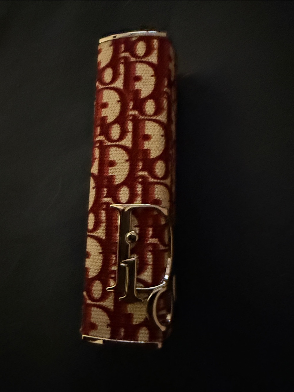 Dior Burgundy Monogram Lipstick Holder with Silver 'Dior'